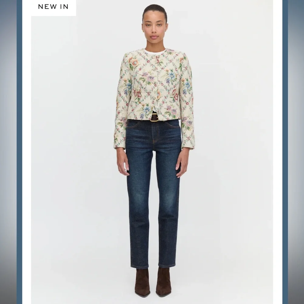 Hill House Home The Virginia Jacket in Tapestry Trellis Brocade Cream Pink Multi - Picture 6 of 8